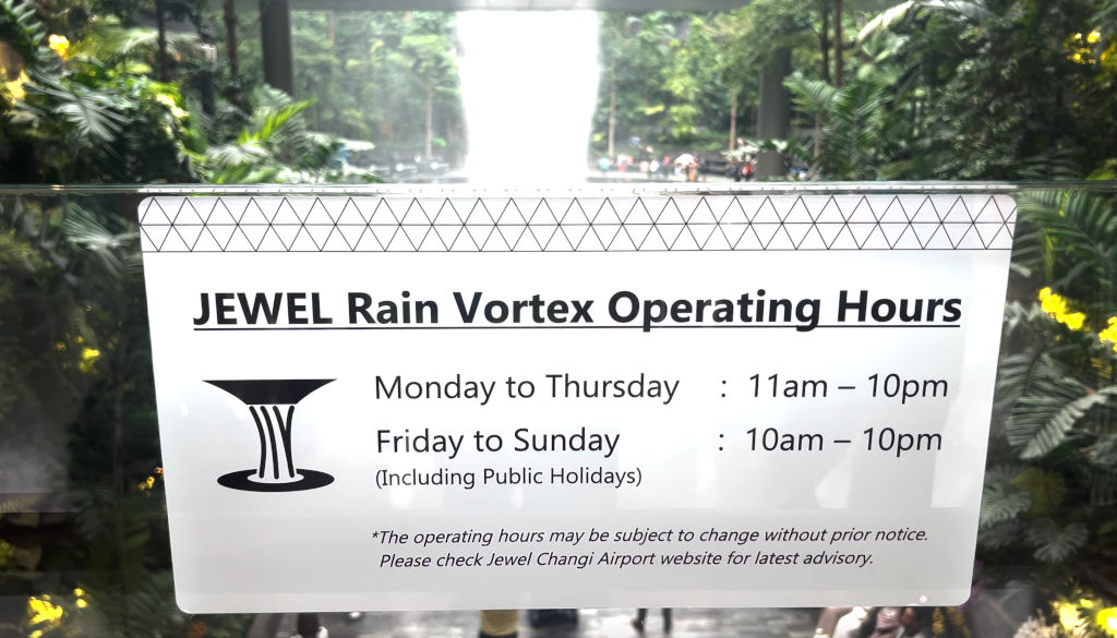 Jewel Rain Vortex operating hours